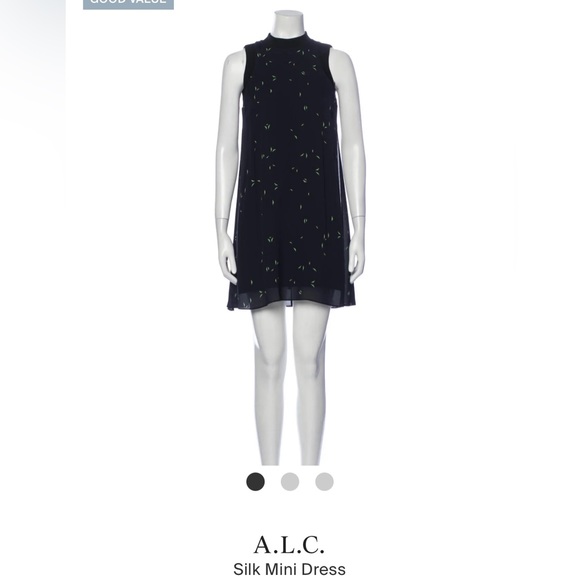 ALC 100% Silk Navy Blue High Neck Mini Dress Size S 4 OP 500 - Picture 1 of 8